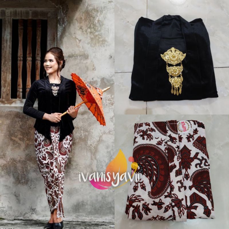 [1 Set] Kebaya kutubaru + Jarik Instan / Warna &amp; Motif Lengkap