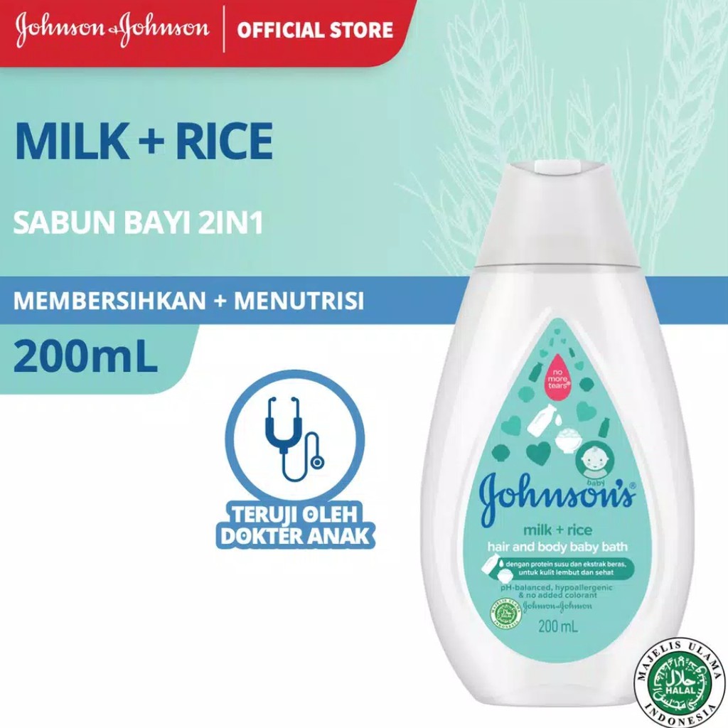 Johnson Baby bath 200 mL botol Milk + rice 2 in1 hair &amp; body sabun mandi baby (no.241)