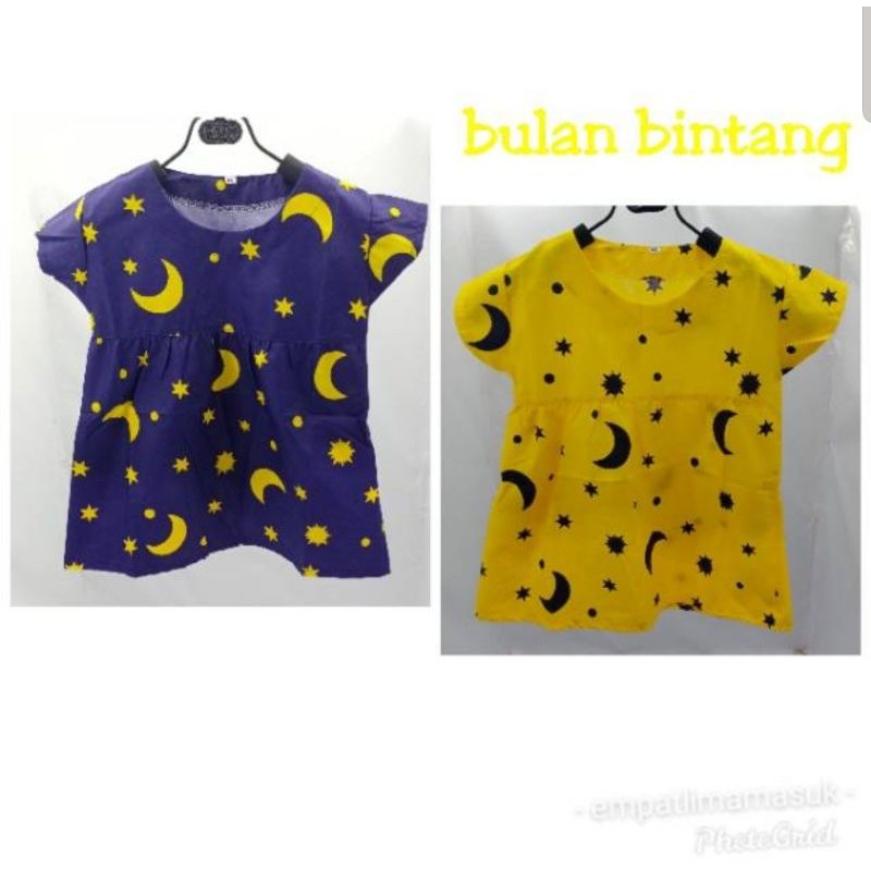 Dress Anak perempuan motif bulan bintang kuning