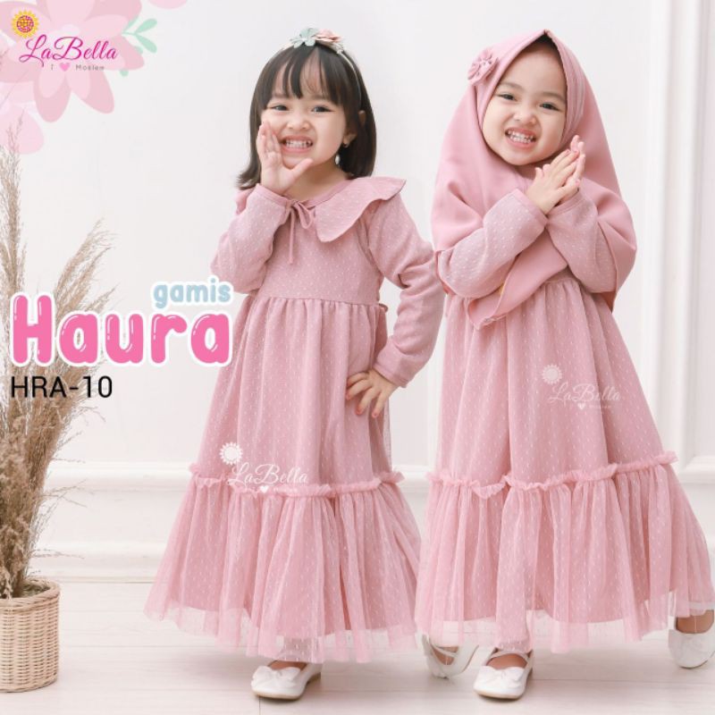 LABELLA 3-4 tahun Gamis Anak HAURA Dusty Pink Tutu Dot Pesta