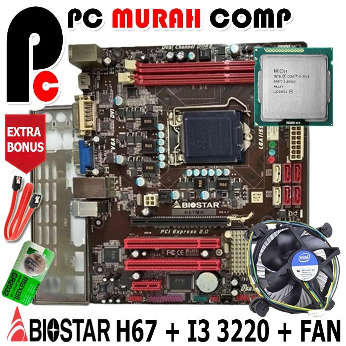 PAKET MOBO H67 ONBOARD DENGAN PROCESSOR I3 3220 DAN FAN