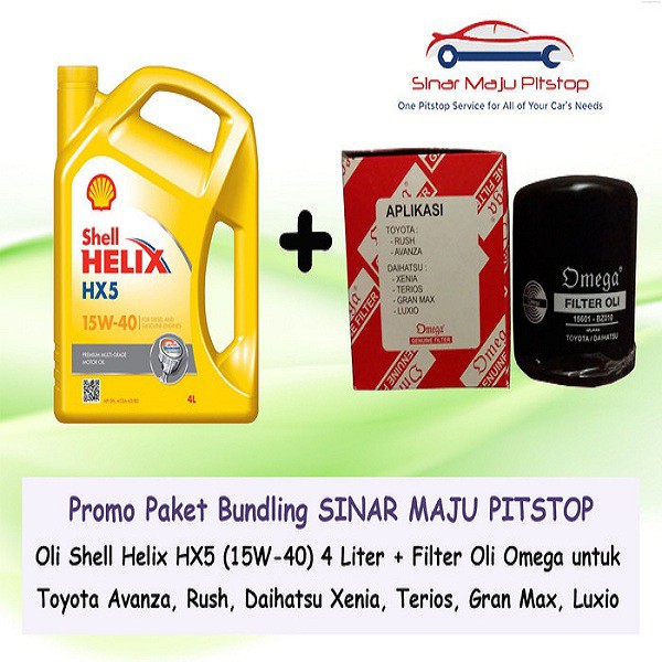 Paket Oli Mobil SHELL HELIX HX5 15W-40 Original (4 L) & Filter Oli DAIHATSU AYLA & SIGRA & SIRION & 
