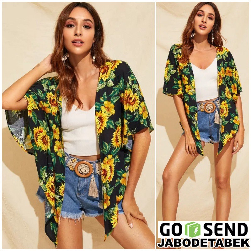 Cardigan Outer Outwear Bikini Cover Pantai Bunga Floral Boho Bohemian