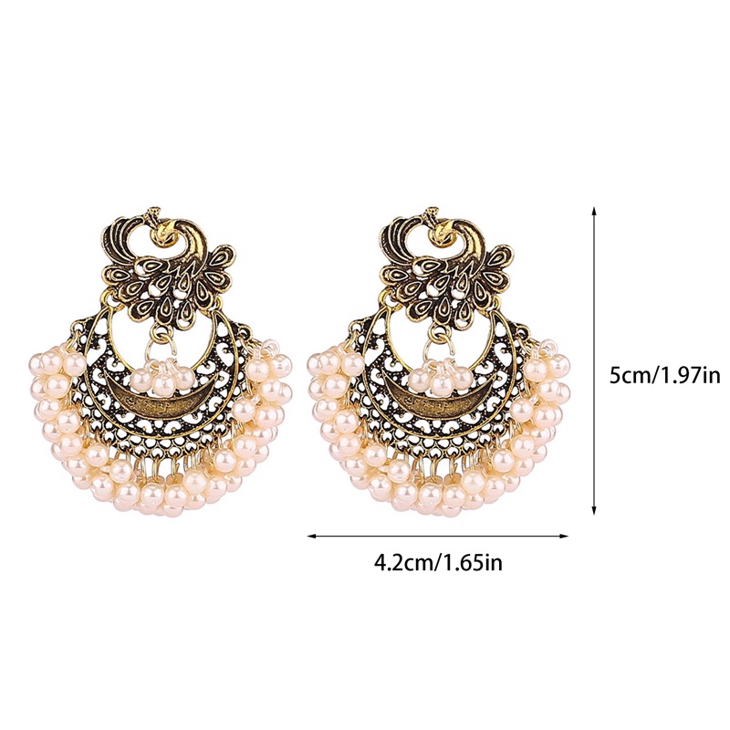 Anting Juntai Rumbai Desain Merak Bahan Alloy Warna Emas Gaya Vintage Untuk Wanita