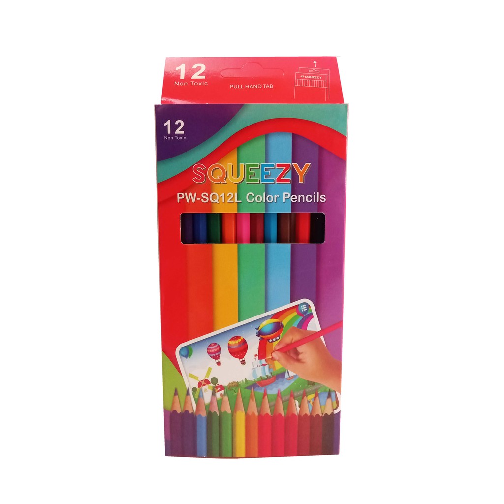 Isi 12 pcs Pensil Warna Squeezy Ukuran Panjang Multiwarna