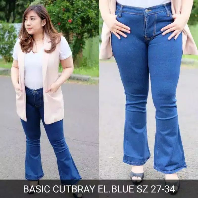 Celana Jeans Cutbray Jumbo Wanita 27-34 Panjang Big Size Import