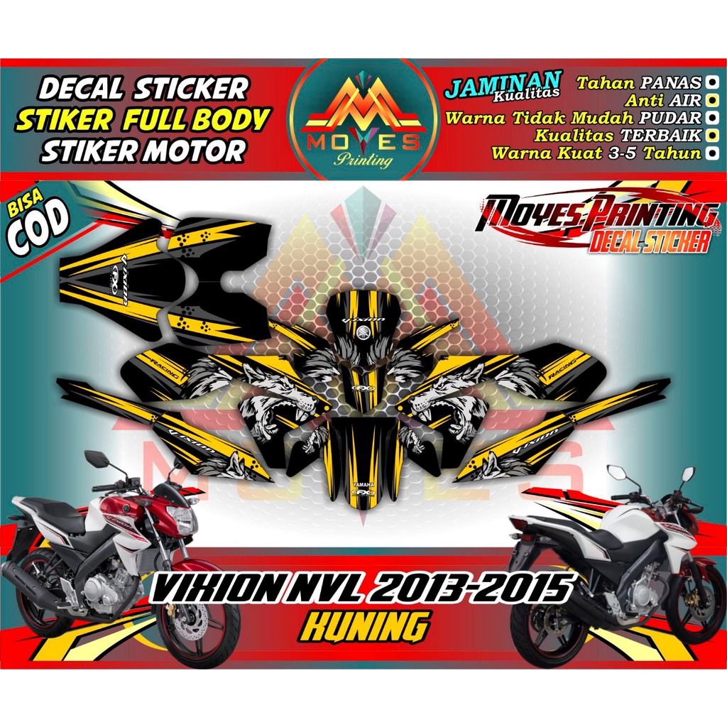 Decal Stiker Fullbody Vixion Advance NVL Motif Wolf Matrixline Kuning Sticker Decal Vixion NVL