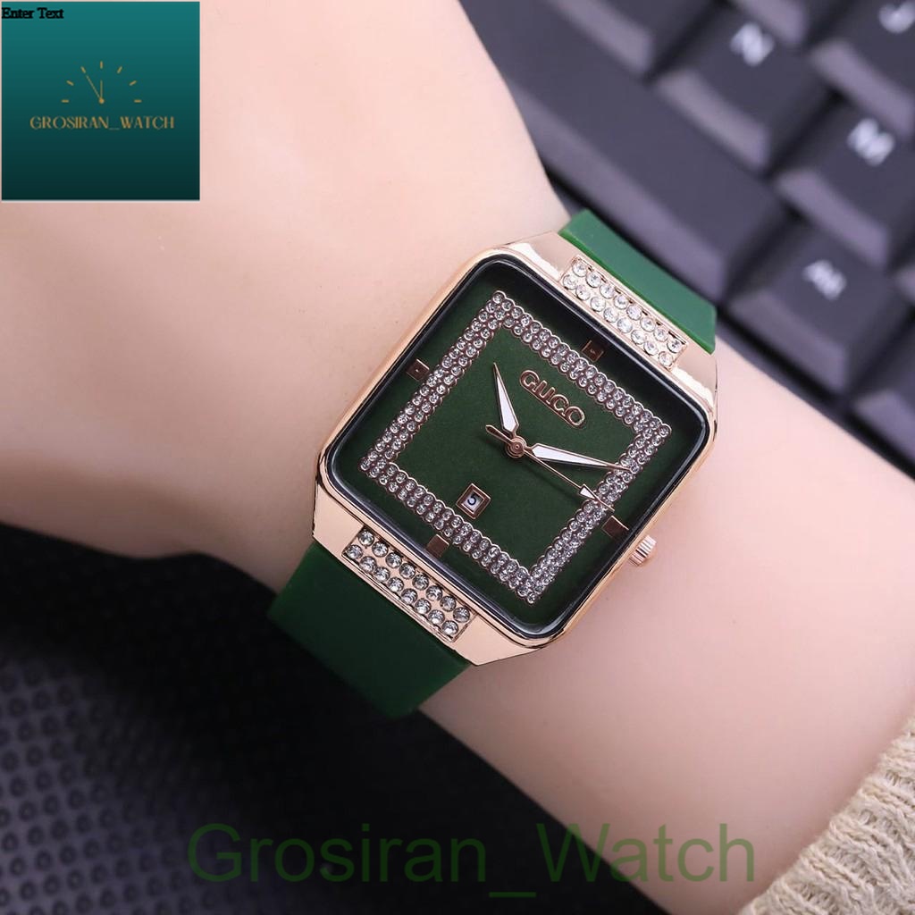 KWS  JAM TANGAN WANITA MURAH G4CC1 DIAMOND RUBBER TANGGAL AKTIF PERSEGI L-46 [G_W]