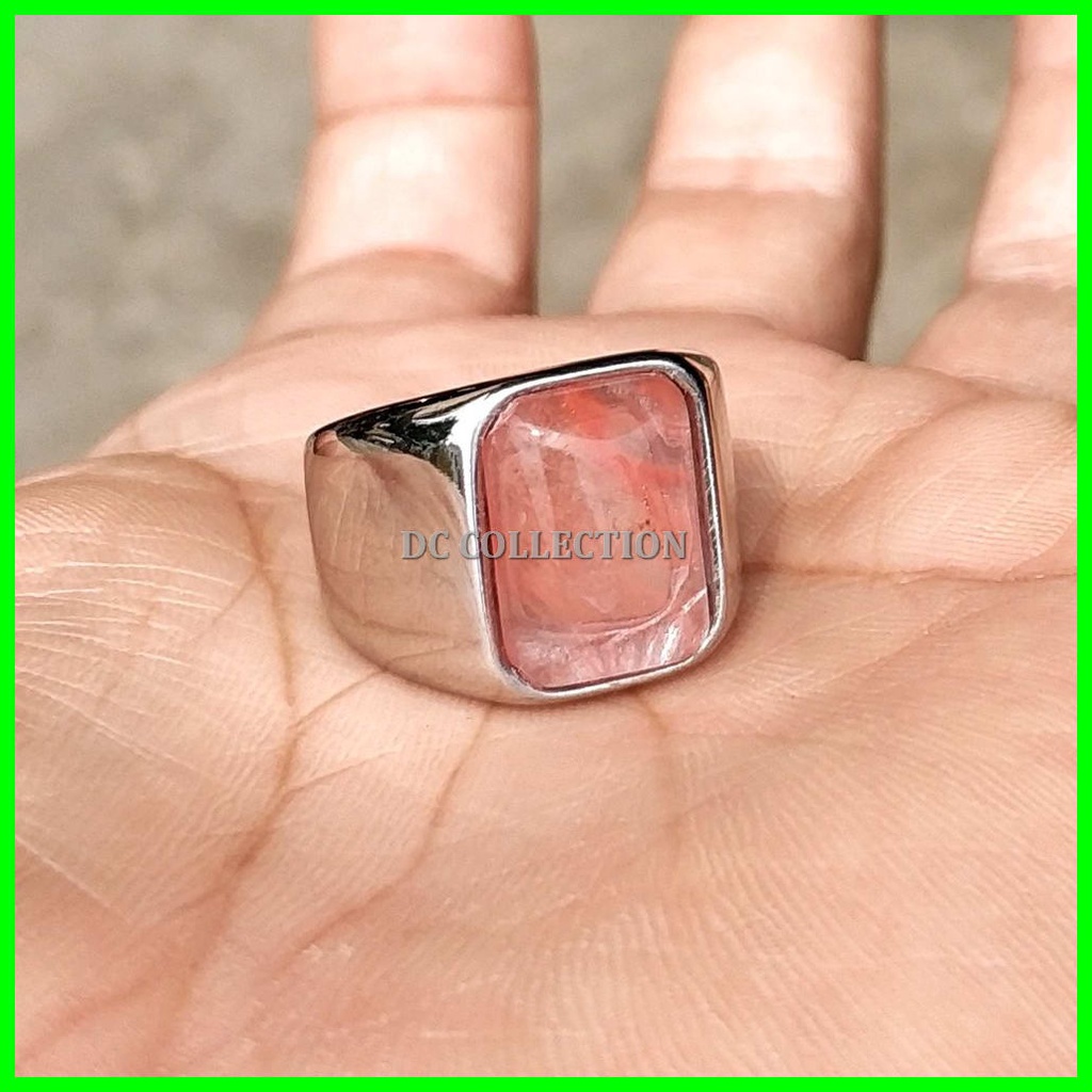 CINCIN BATU AKIK NATURAL KECUBUNG RAMBUT MERAH MINIMALIS TITANIUM OCTAGON