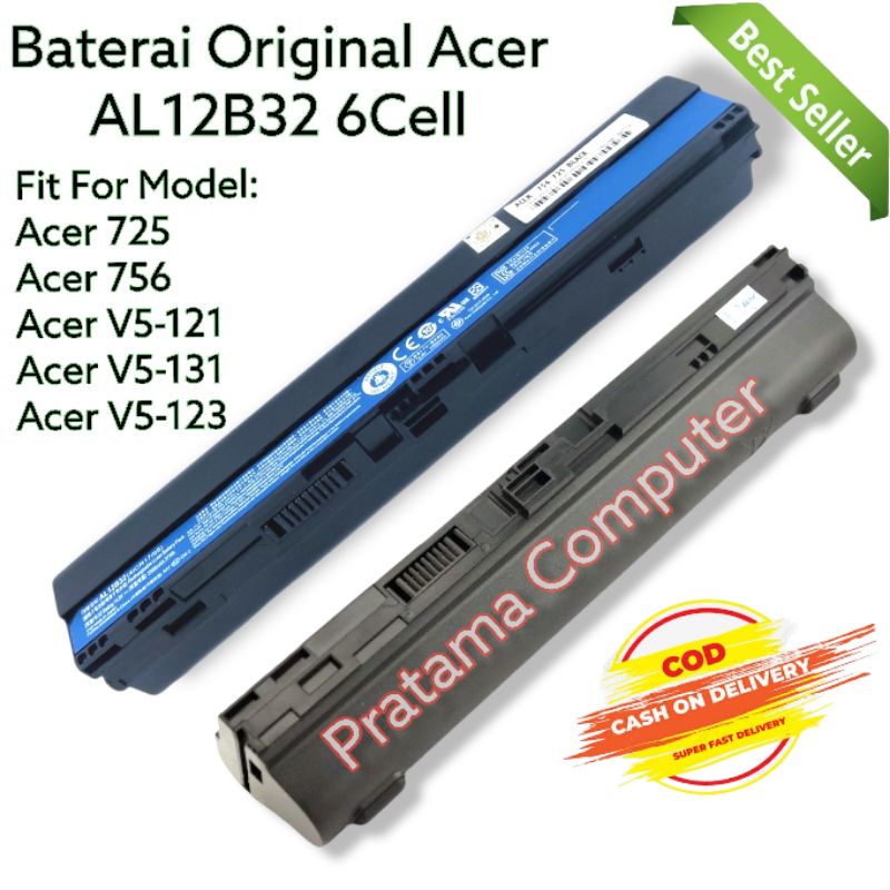 Baterai Battery Acer Aspire 725 756 V5-121 V5-131 V5-123 Series AL12B32 6Cell (Gendut)