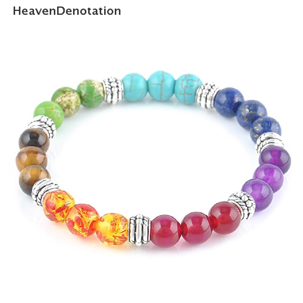 1pc Gelang Manik-Manik Batu Permata 7 Chakra Lava Rock Reiki Untuk Wanita