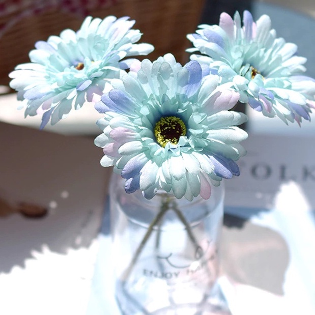 Bunga DAISY Artificial Flower - Dekorasi Pesta Bunga Plastik  - Tanaman Palsu Properti Foto Produk-Blue