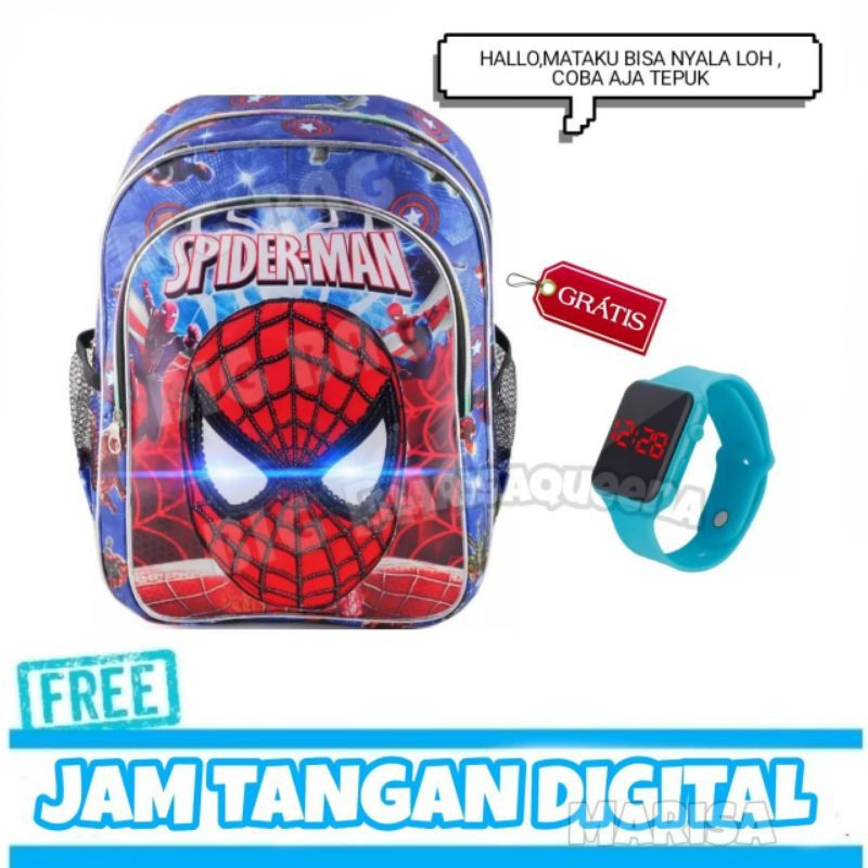 Tas Ransel LED anak laki laki Bonus Jam Tangan Digital