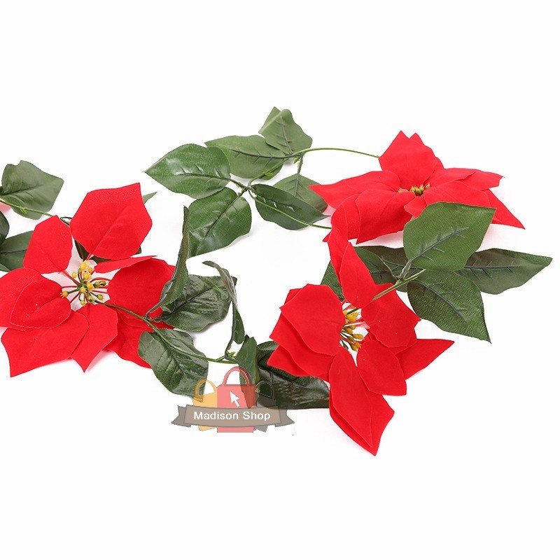 Bunga Natal Daun Lingkar Merah Hiasan Garland Bunga Lilit Ponsetia - FB 04 Bunga Set