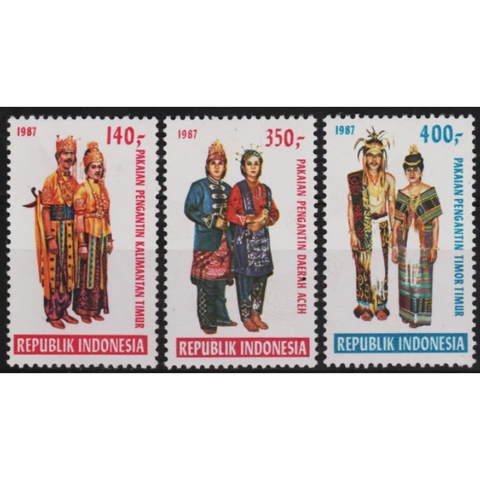 

Perangko Filateli I108 Indonesia MNH 3v 25.05.1987 Traditional Wedding Dress 1st Set
