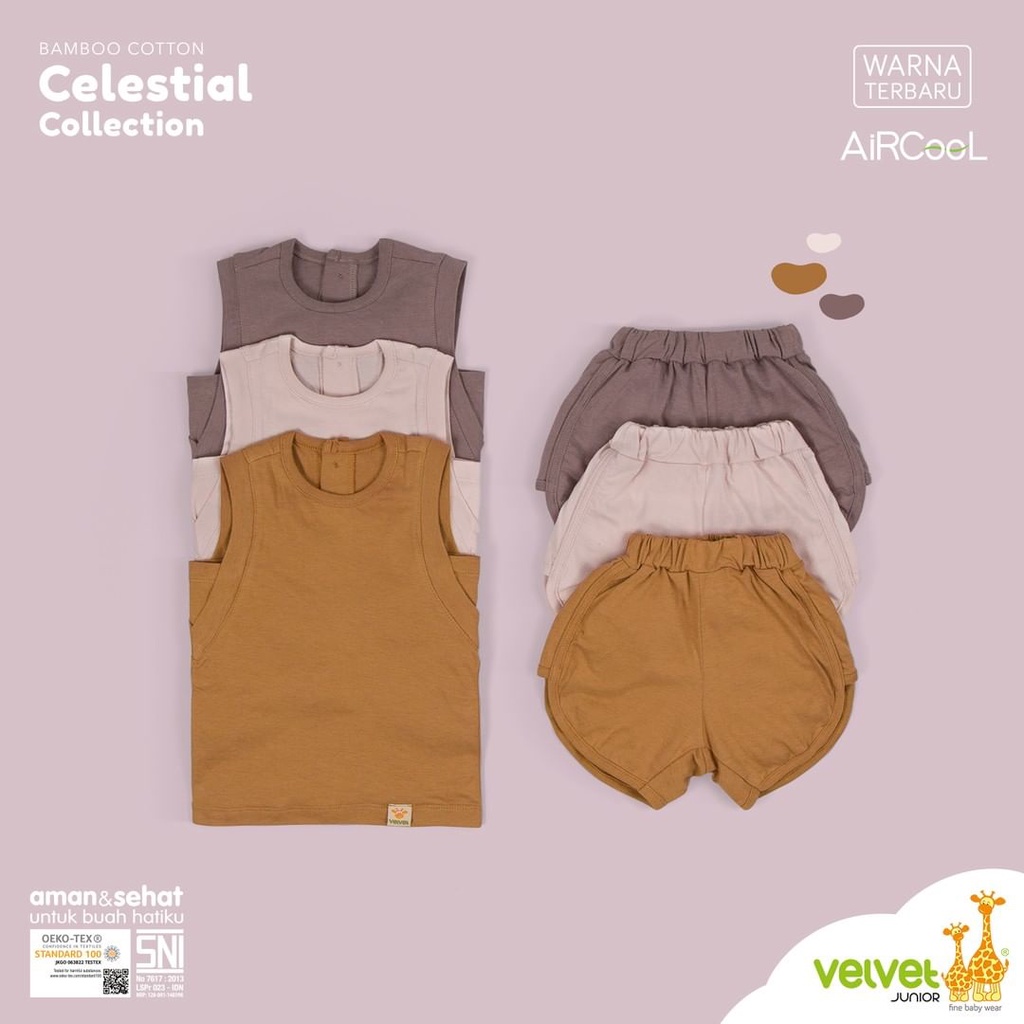 Velvet Junior Bamboo Polos Stelan Baju Kutung Sport Earth Color Setelan Sleeveless Celestial Collection EARTH COLOR