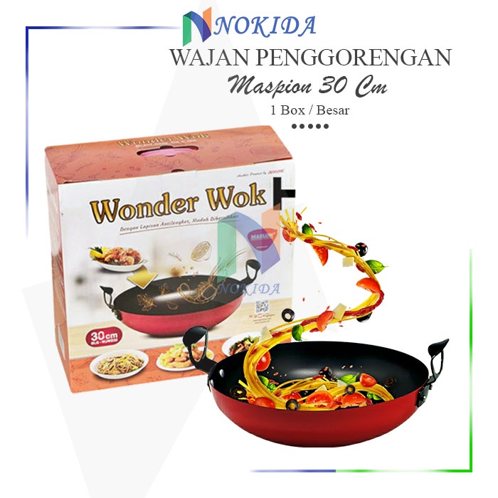 Nokida Wajan Wonder Wok Maspion [30cm] / Wajan Penggorengan / Waja Maslon Besar / Teflon Wajan Maspi