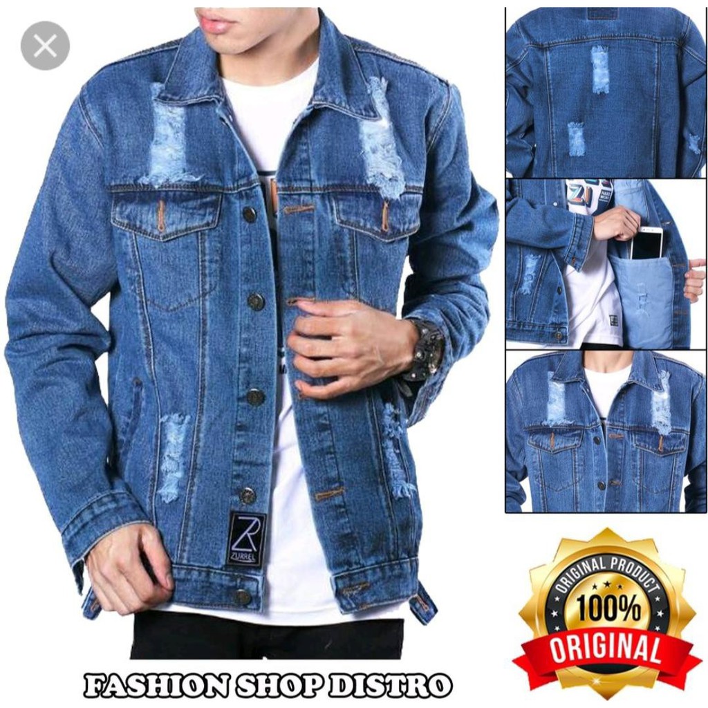 M L XL XXL 3XL 4XL JAKET JEASN PRIA SOBEK ROBEK RIPPED BIOBLITZ BIOWASH BIRU MUDA TUA-1