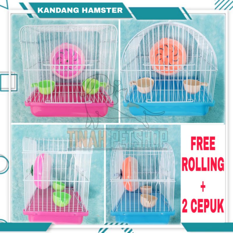 Kandang Hamster Besi Premium Free Rolling + 2 Clepuk / Handang Hamster / Rumah Hamster