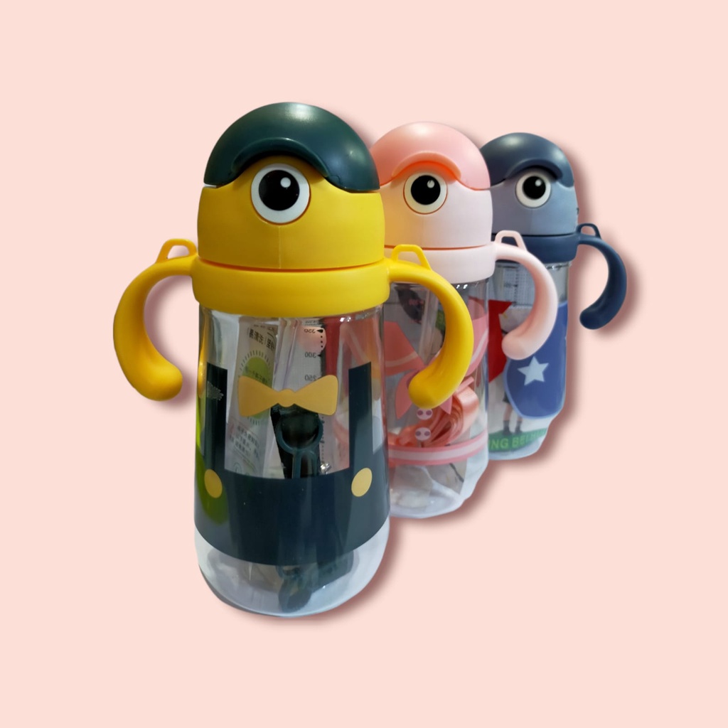 BPA FREE Botol Minum Anak Karakter Minion 420ML + Tali dan Sedotan