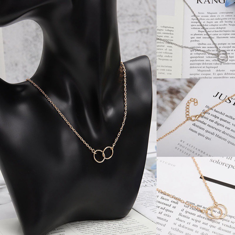 Min 1pc Gold and Silver Infinity Double Circles Necklace for Girls Circles Pendant Necklace Freeshipping