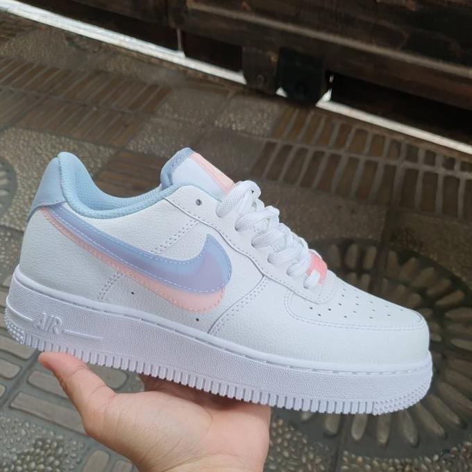 Sepatu Nike Air Force 1 Low White Blue Pink Women Premium Original