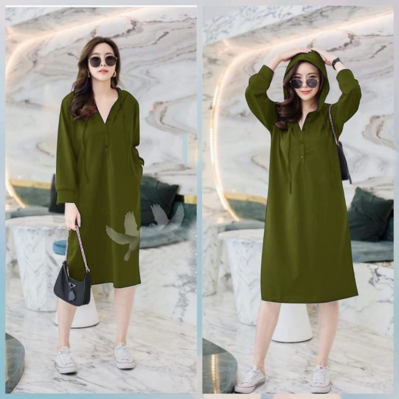 PCS DRESS HOODIE WILONA BAHAN MOSCREPE PMS ADA VIDEO REVIEW ASLI PRODUK