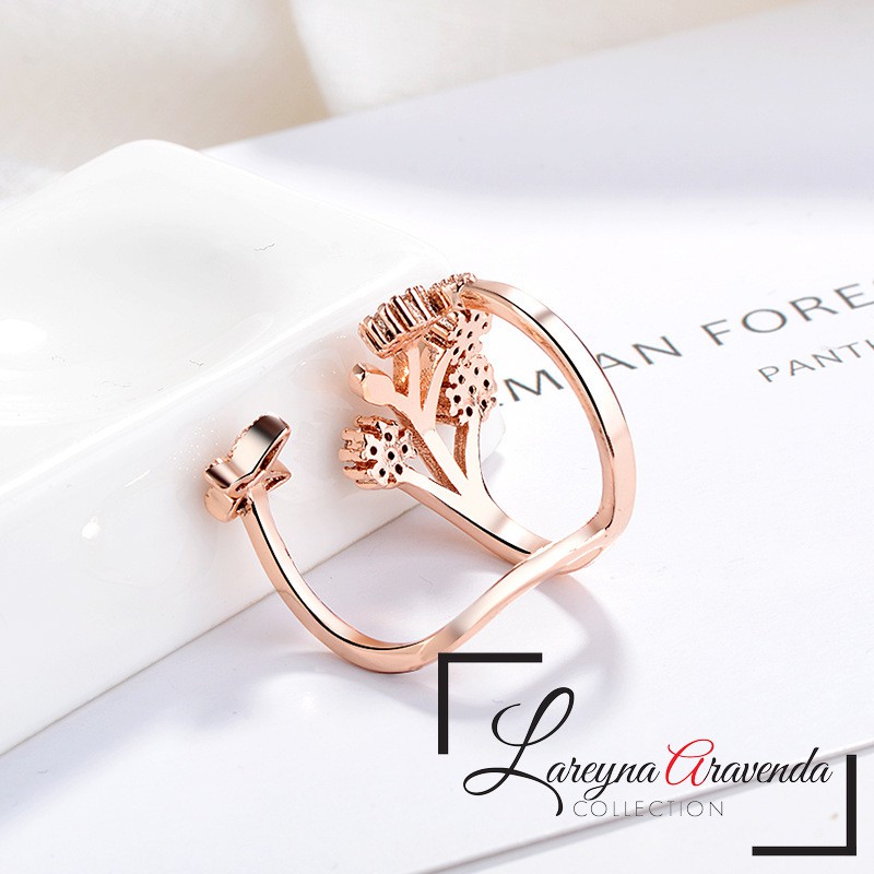 Cincin 2 Baris Wanita Titanium Model Butterfly &amp; Flower Kristal Crystal Swarovski CC044