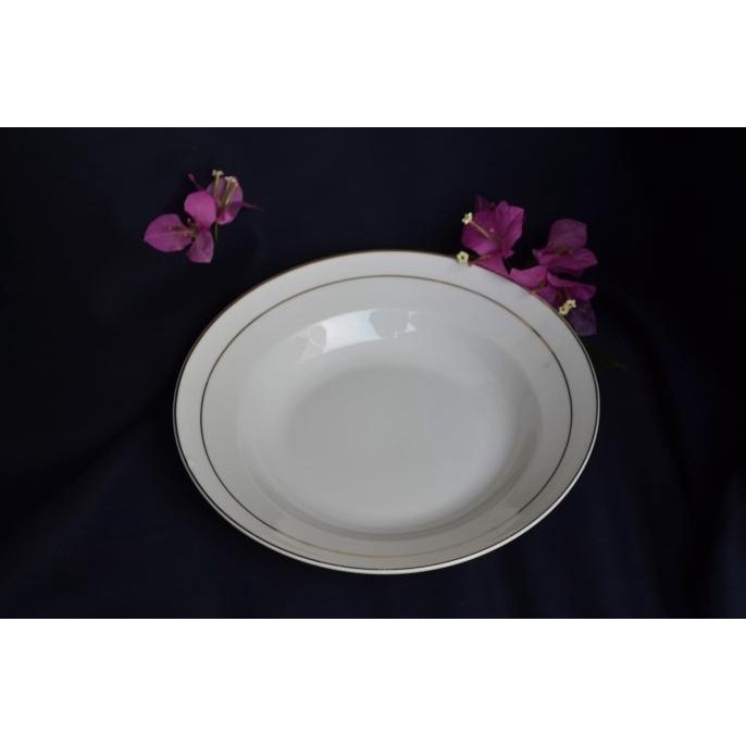 Piring Makan Garis Gold 9" kramik 1 lusin / 12 piring (Made In China)