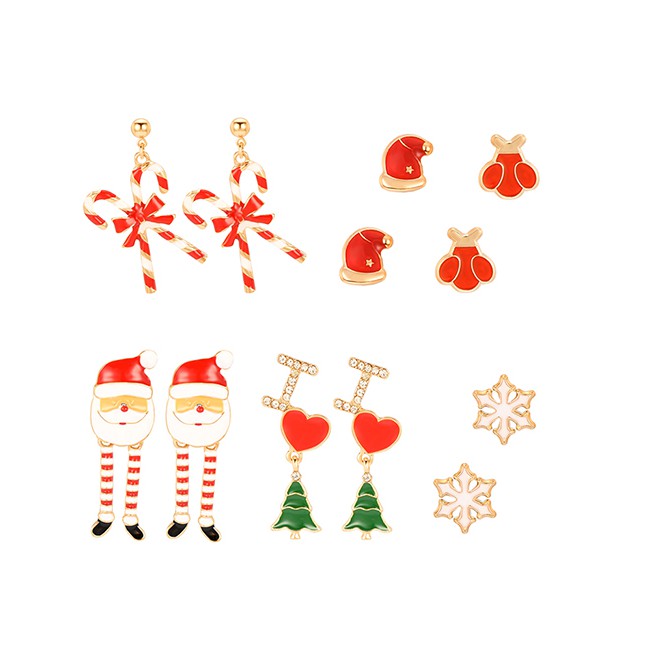 LRC Anting Set Fashion Color Christmas Earrings Earrings Set Of 6 D18702