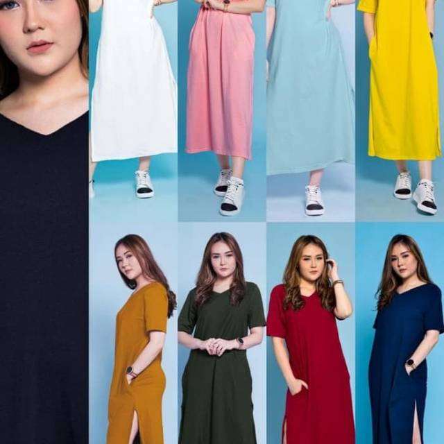 VEE LOOSE DRESS WANITA CASUAL BIG SIZE JUMBO