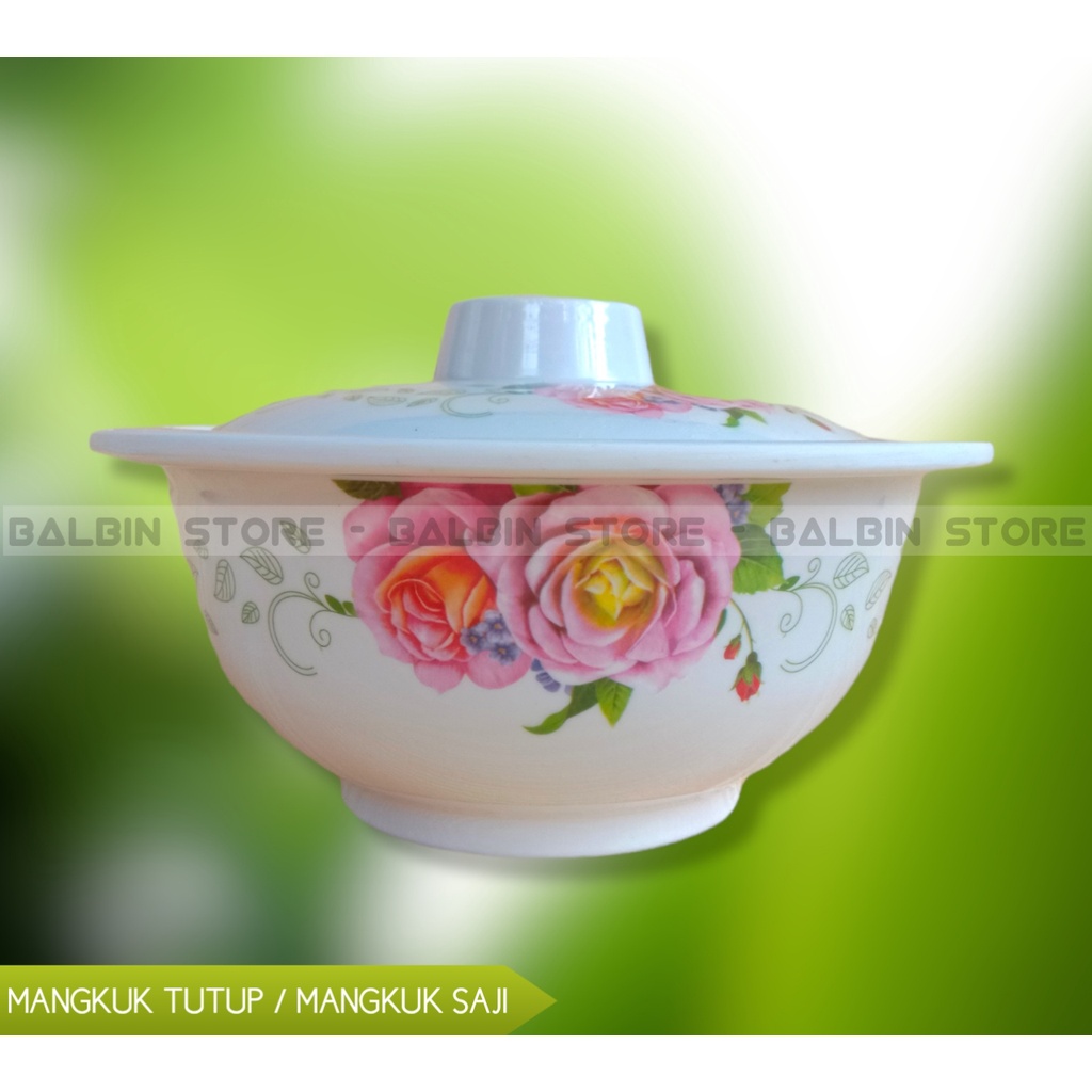 Turun harga 1 pcs mangkok tutup melamin - mangkuk bulat melamine tutup motif rose - mangkuk saji 8.inc - mangkuk tutup serba guna  - bahan melamin asli kualitas sni