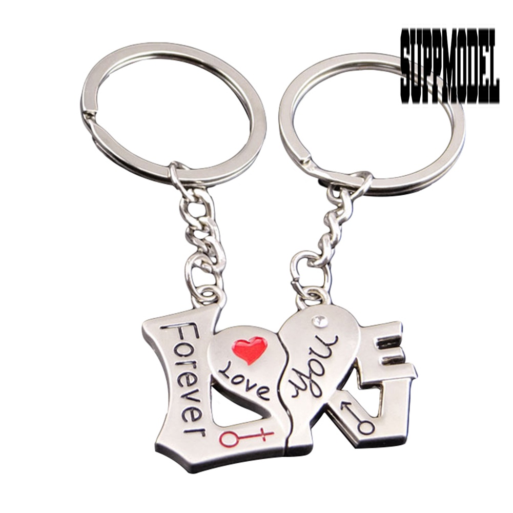 Suppmodel 2Pcs / Set Gantungan Kunci Bentuk Hati Motif Tulisan Love You Forever Untuk Pasangan / Pria / Wanita