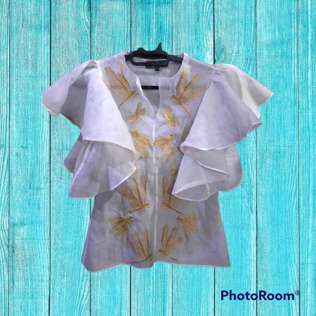 Alexander Mcqueen (MCQ) Atasan Wanita Putih Motif Capung Size S