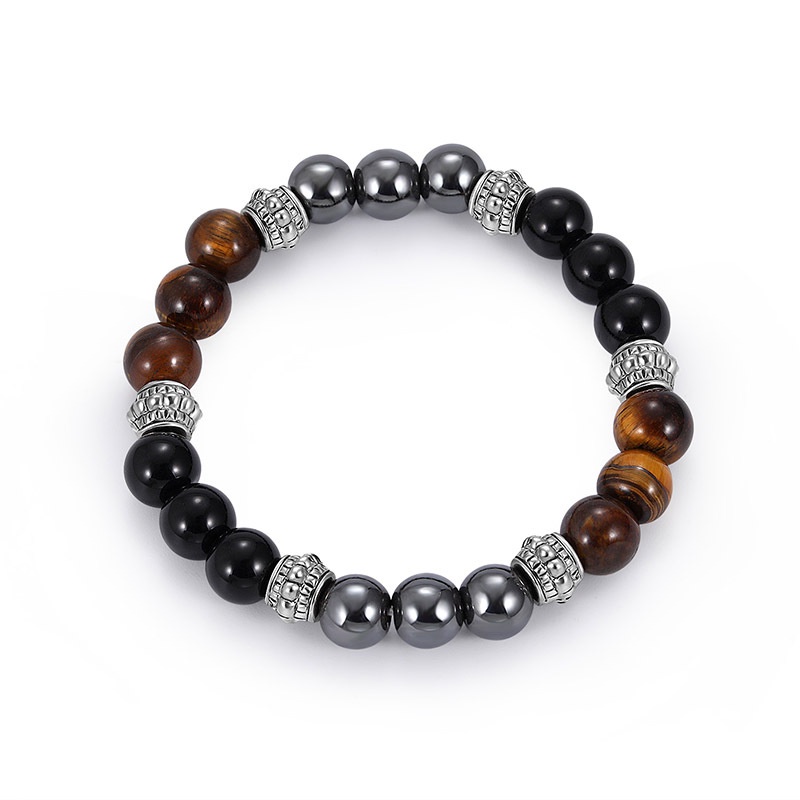 Hot 8 mm Fashion Men Natural Black Obsidian HematiteTiger Eye Beads Stone Bracelet