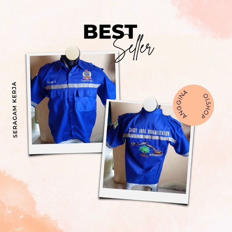 kemeja lengan pendek pria terbaru / wearpack safety pria tangan pendek/ atasan pria kerja watna biru