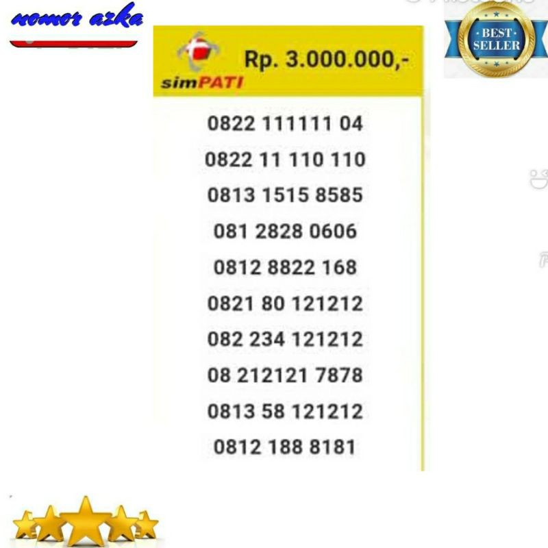 Nomor cantik simpati 0822 111111 04 seri Hexa 111111 rapi Bsm03
