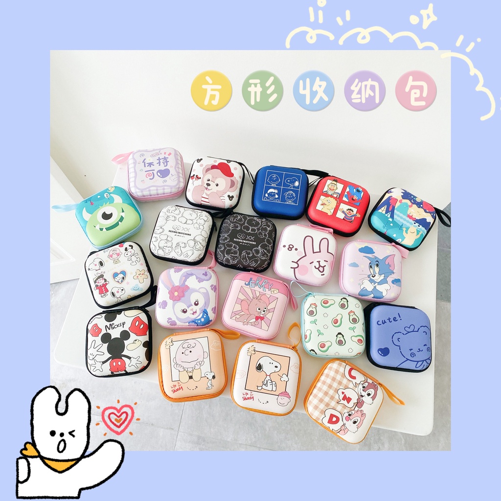 Dompet Koin / Earphone / Kabel USB Portable Bahan EVA Motif Kartun Ukuran 9.5cm