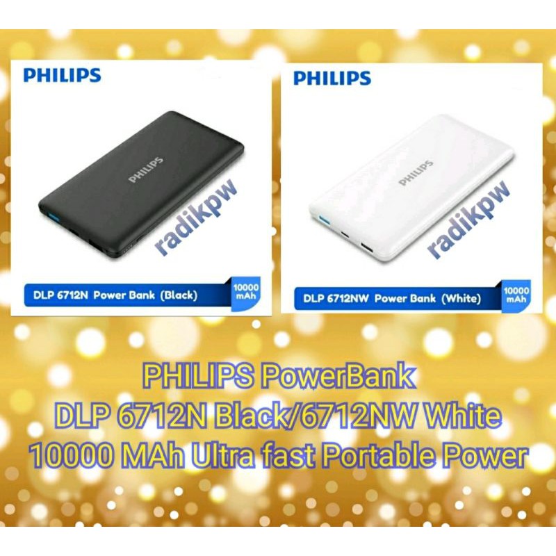 OBRAL PHILIPS PowerBank DLP 6712N Black/6712NW White 10000 MAh Ultra fast Portable Power-DLP6712