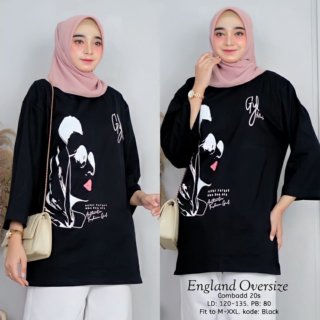 England Blouse Oversize Baju Atasan Wanita Remaja Dewasa Bahan Combed 24s Aksen Sablon Import Premium Kekinian / Fashion Muslim Wanita Jumbo Terbaru 2022 / Atasan Blouse Korean Style Viral Ootd