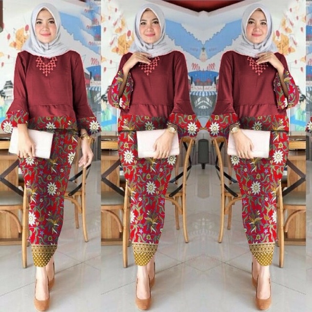Bloomy Set Batik Maroon
