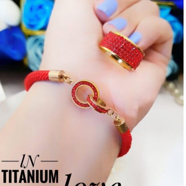 Titanijm set perhiasan gelang dan cincin 8236