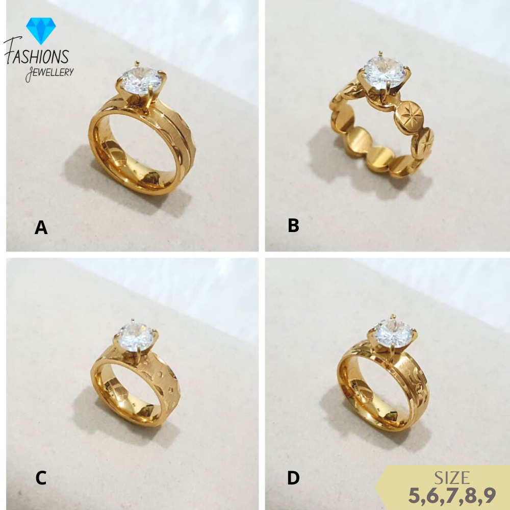 Cincin titanium Gold Permata kekinian anti karat