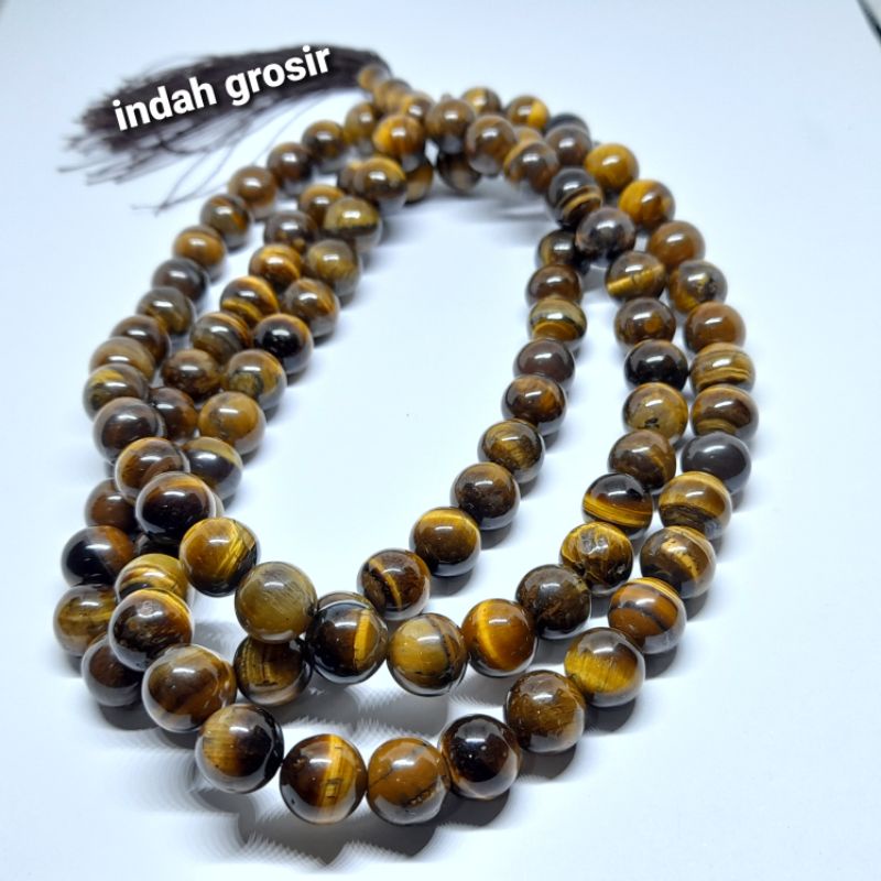 TASBIH BATU NATURAL TIGER EYE SPAH 10MM 99BUTIR