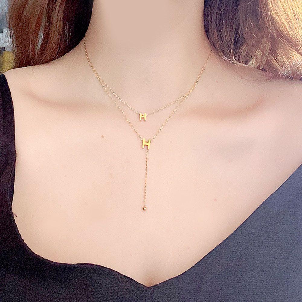Mxbeauty Huruf H Kalung Temperamen Retro Wanita Hadiah Chocker Double-layer Gaya Korea Klavikula Rantai