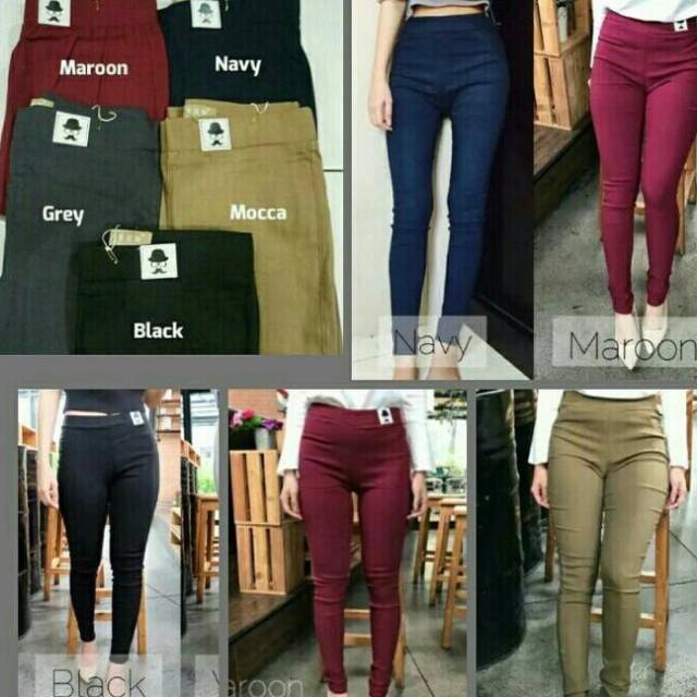 FWR - Celana panjang skinny Jegging kumis bahan softjeans satin import / o-black mustache 802