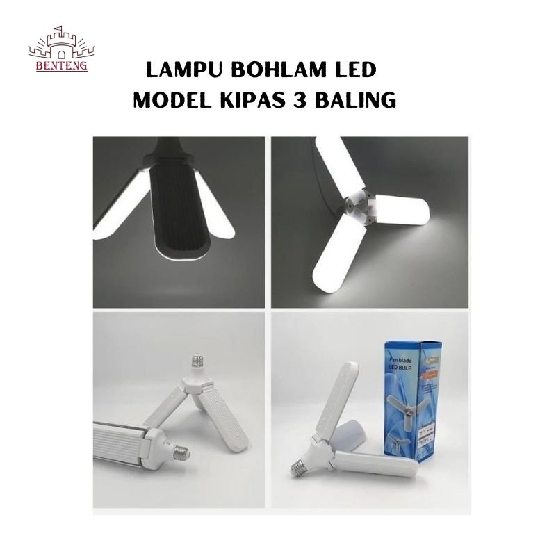 E27- Lampu Bohlam LED 30W Fun Blade Model Kipas 3 Baling Warna Putih