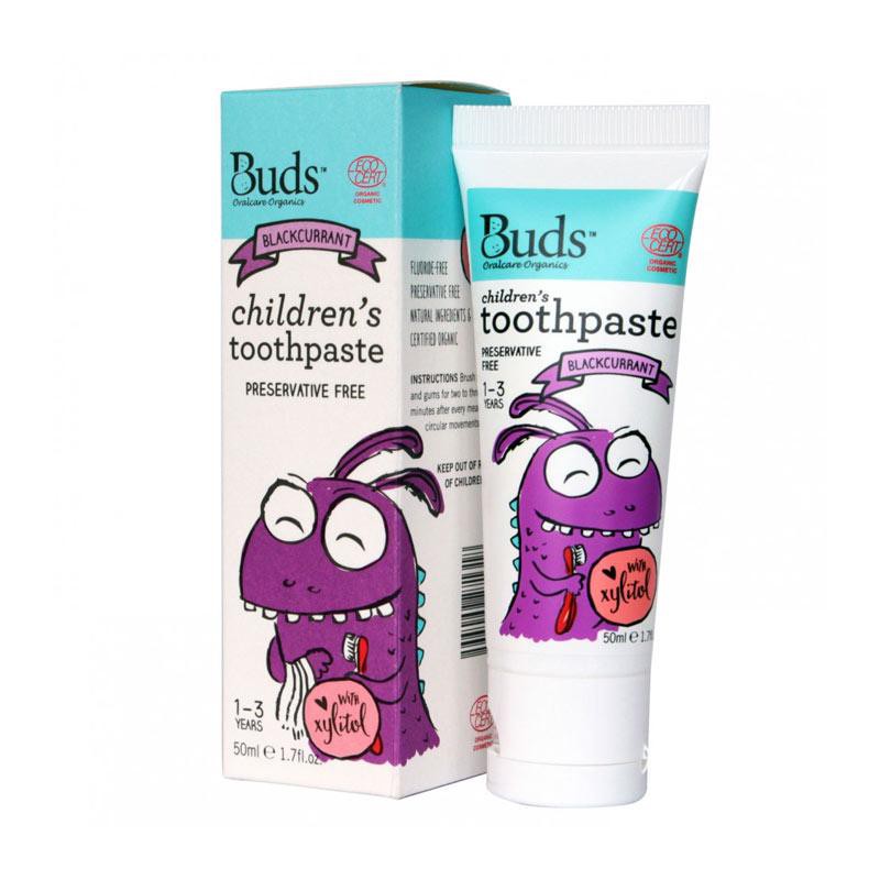 Buds Organics Toothpaste With Xylitol Strawberry Blackcurrant 50ml Pasta Gigi Anak Organik 1-3 tahun