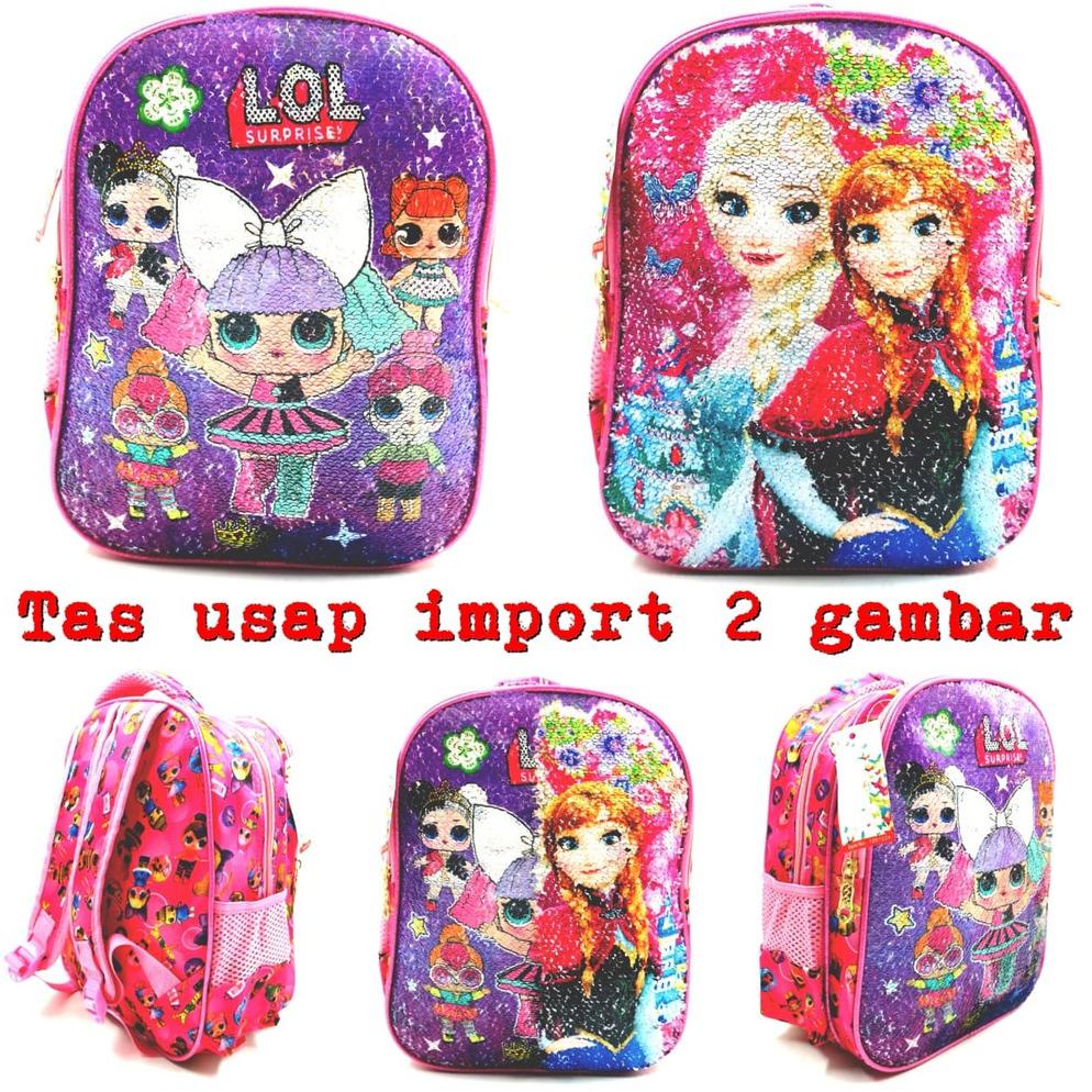 Tas Ransel Sequin Usap Kekinian Ukuran 14 Inch Tk Sd Lol Frozen Hello Kitty Pony Spiderman Tayo Cars