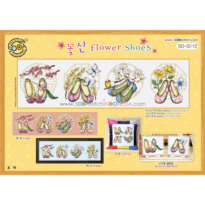 Paket DIY Craft Sulam Kristik Strimin Cross Stitch Sodastitch SO-G112 - Flower Shoes Bunga Sepatu